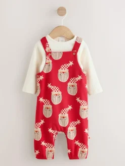 Hot Next Red Santa All Over Print Christmas Baby Dungaree Set (0mths-3yrs)