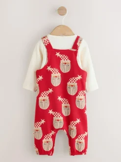 Hot Next Red Santa All Over Print Christmas Baby Dungaree Set (0mths-3yrs)