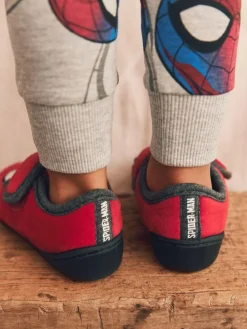 Next Red Spiderman Marvel Touch Fastening Cupsole Print Slippers^BOY Nightwear