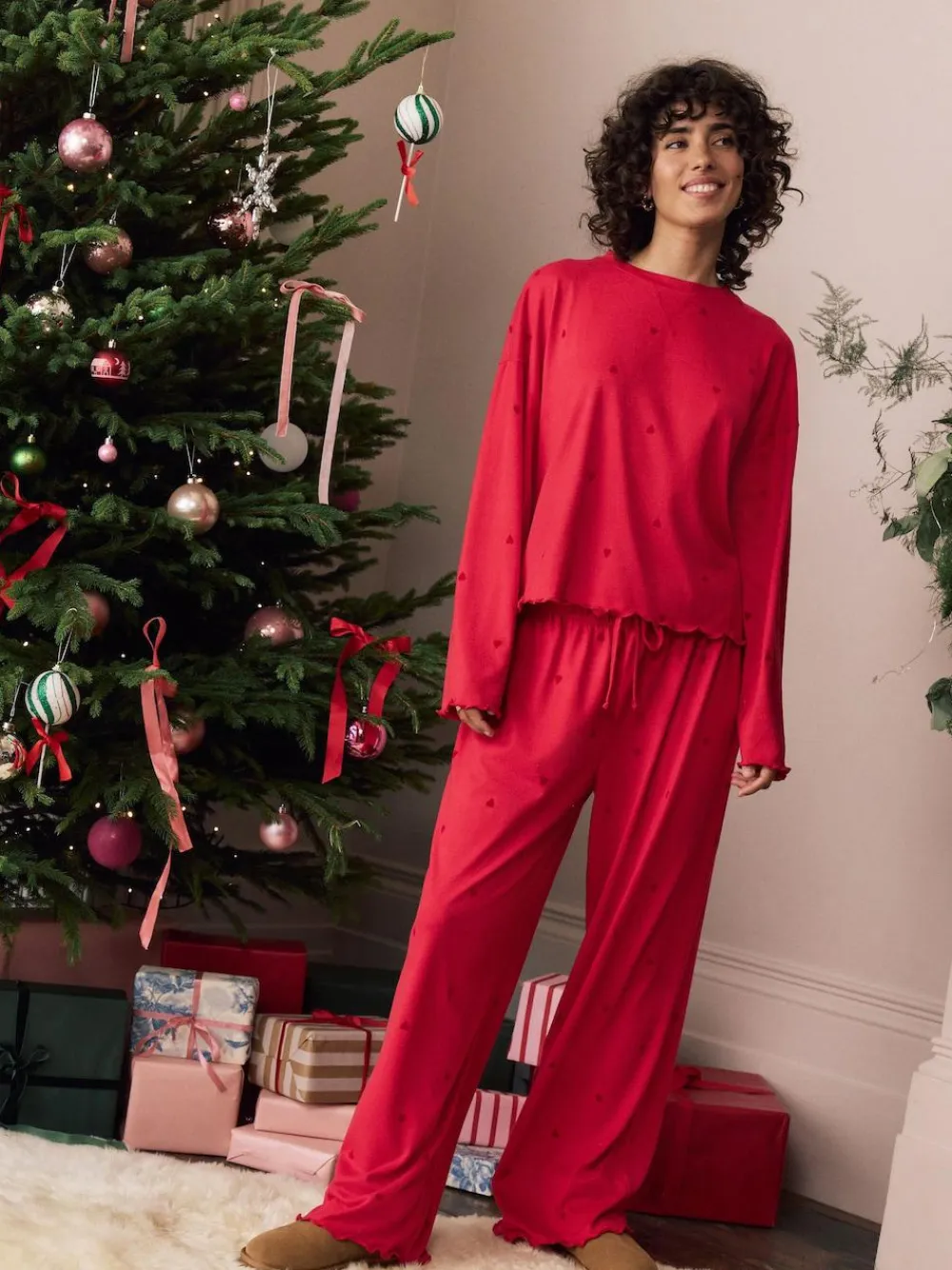 Clearance Next Heart Soft Long Sleeve Pyjamas Red Star