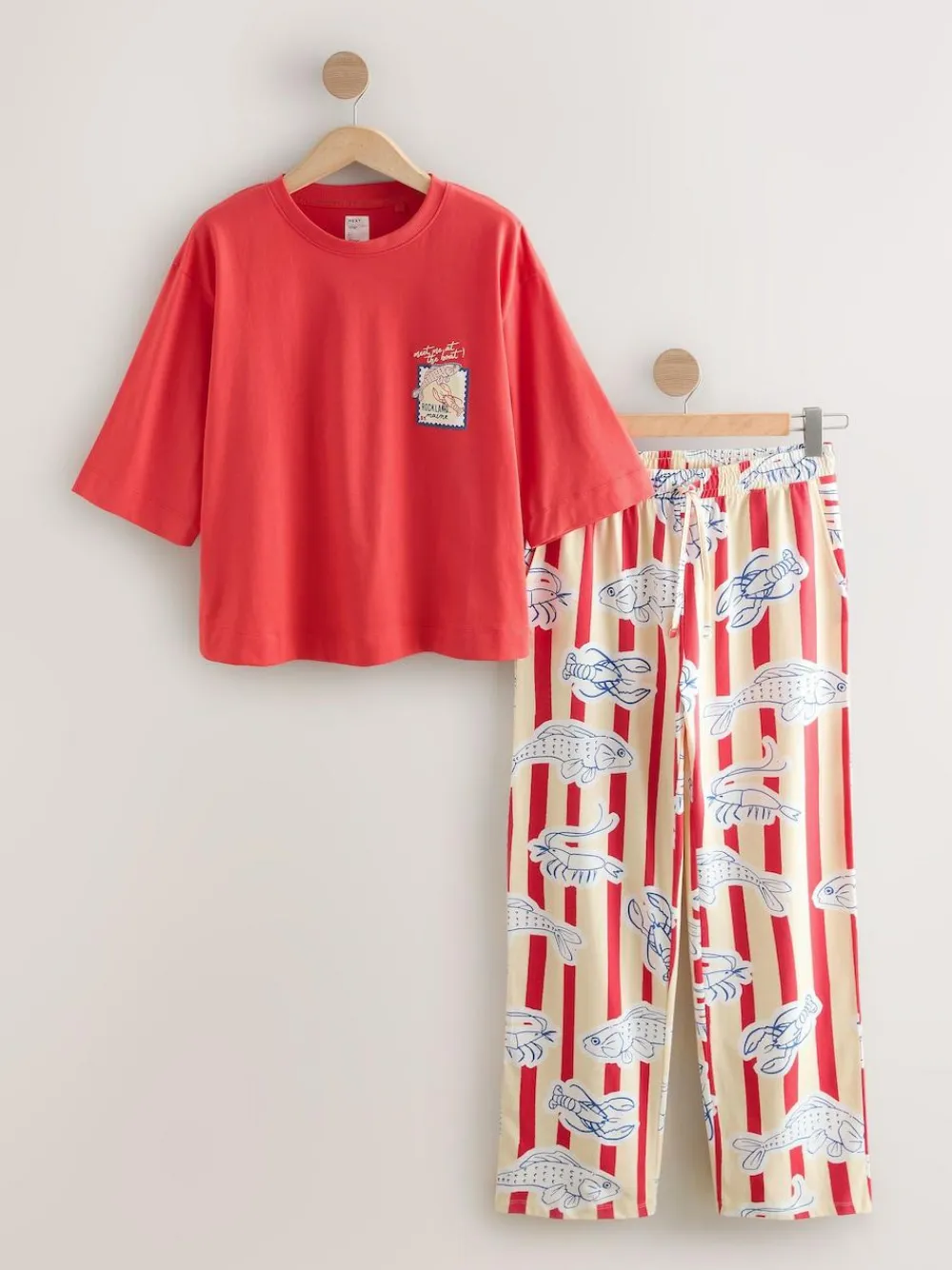New Next Red Stripe Fish Jersey Short Sleeve Pyjamas