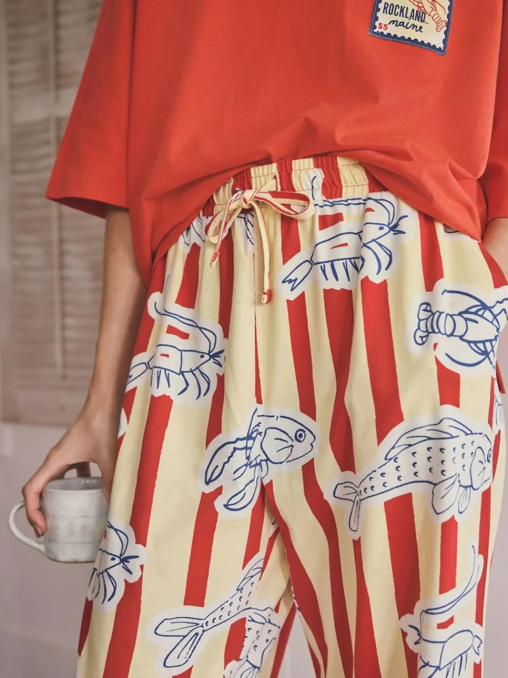 New Next Red Stripe Fish Jersey Short Sleeve Pyjamas