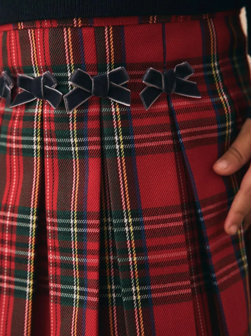Next Red Tartan Bow Skirt with Navy Tights (3mths-7yrs)^ Shorts & Skirts