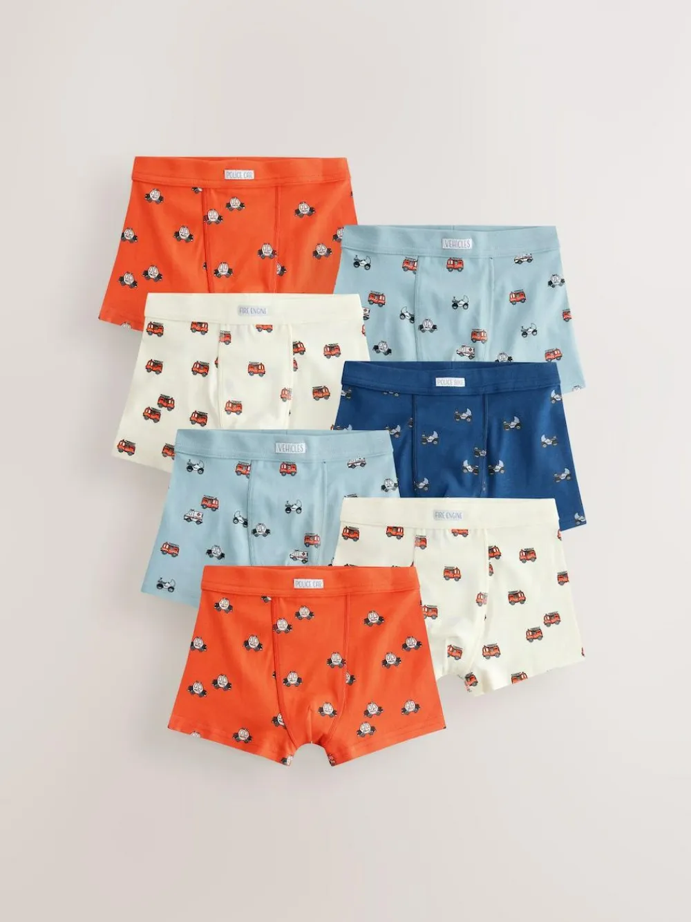 Clearance Next Boxers 7 Pack (1.5-12yrs) Red/Blue Emergency Vehicles