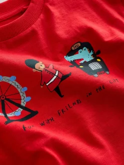 Online Next Short Sleeve All Over Graphic Print T-Shirts 3 Pack (3mths-7yrs) Red/Blue London