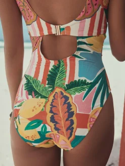 Hot Next Red/Green Tropical Dd+ Wired Scoop Neck Tummy Control Swimsuit