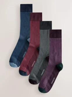 Discount Next Red/Green/Blue Herringbone Pattern Modal Signature Socks 4 Pack