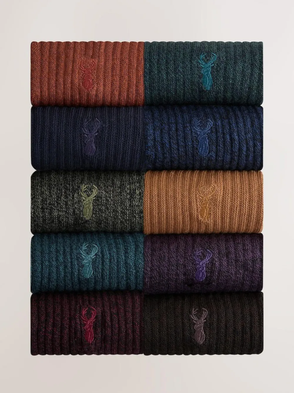 Outlet Next Stag Embroidered Heavyweight Socks 10 Pack Red/Orange/Blue