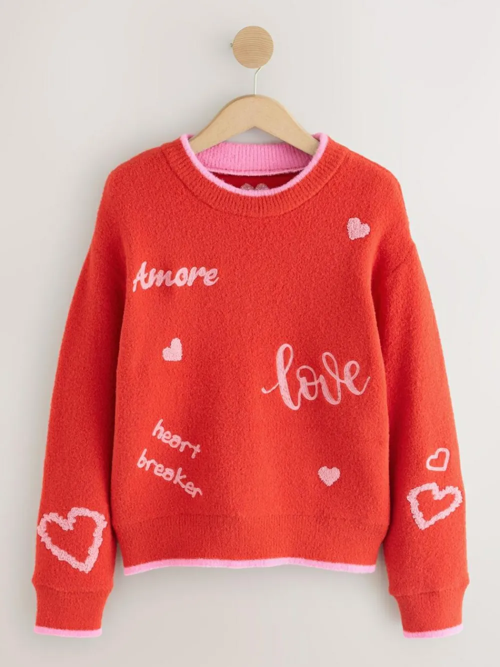 Next Red/Pink Cosy Embroidered Valentines Jumper^Women Hoodies & Sweatshirts