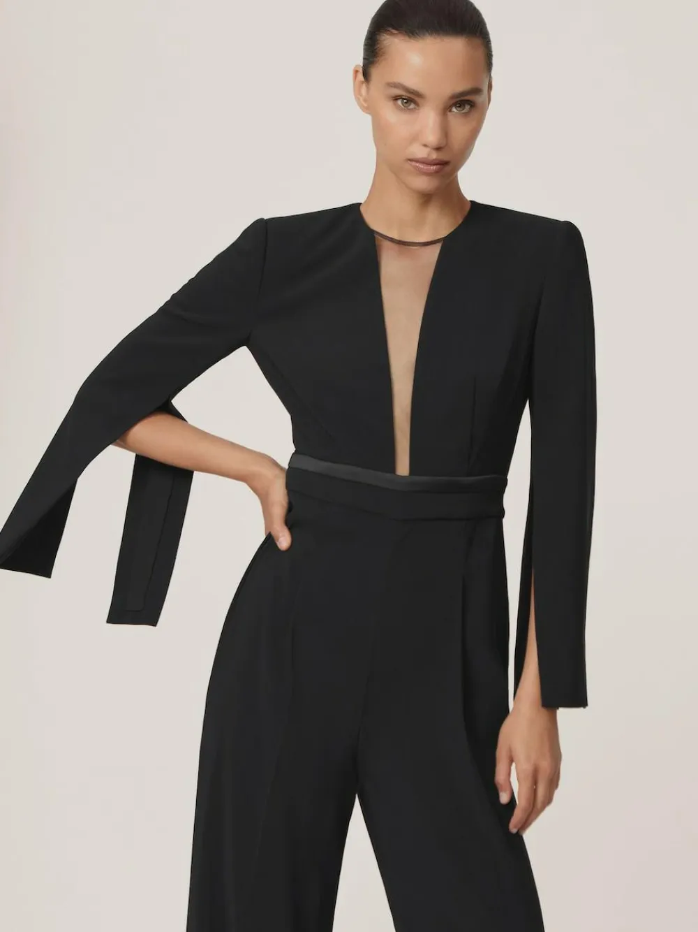 Best Reiss Evora Plunge-Neck Split-Sleeve Jumpsuit Black