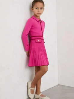New Reiss Anne 3-9 yrs Pleated Tipped Knit Dress Bright Pink