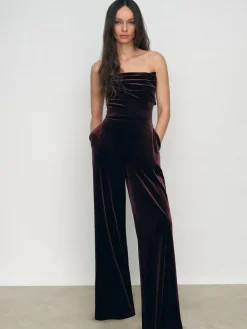 Reiss Burgundy Andria Velvet Drape Strapless Jumpsuit^Women Jumpsuits & Playsuits