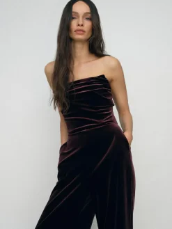 Reiss Burgundy Andria Velvet Drape Strapless Jumpsuit^Women Jumpsuits & Playsuits