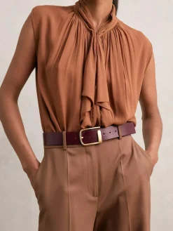 Sale Reiss Iyla Leather Half-Keeper Belt Burgundy