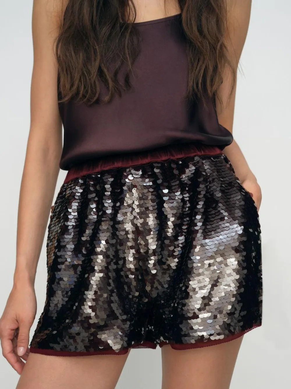 Reiss Burgundy Spence Sequin Shorts^Women Shorts