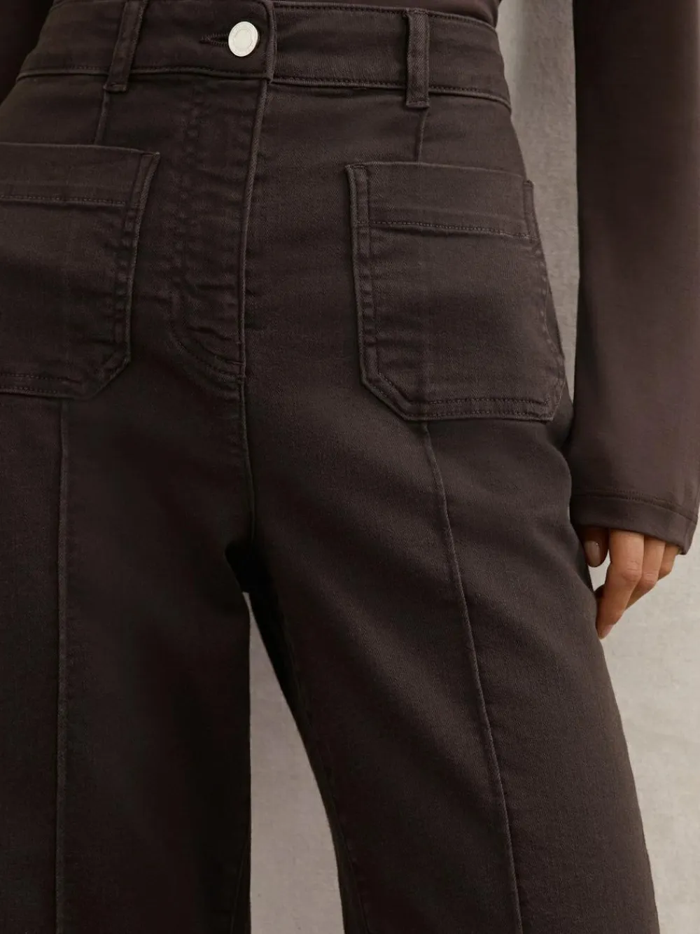 New Reiss Chocolate Brown Sakura Petite Patch-Pocket Flared Jeans