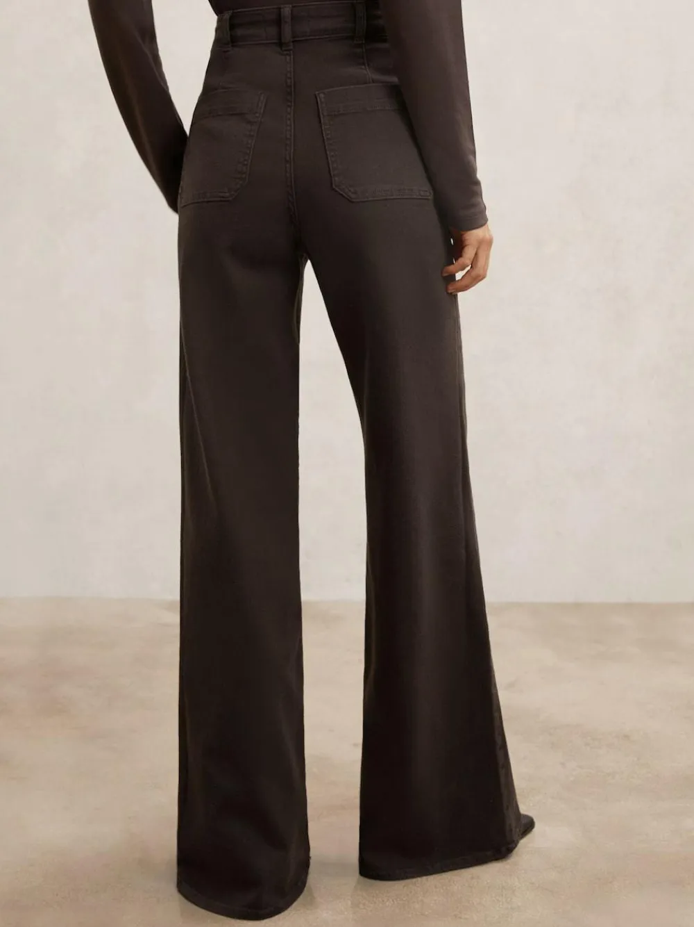 New Reiss Chocolate Brown Sakura Petite Patch-Pocket Flared Jeans