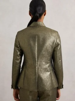 Reiss Sienna Double-Breasted Metallic Suit Blazer with Cotton^Women Suits & Tailoring|Blazers