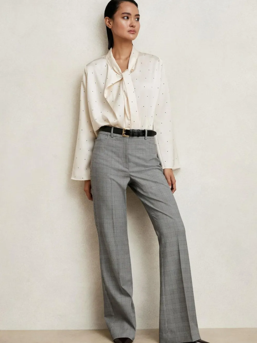 Reiss Grey Brooklyn Check Flared Suit Trousers^Women Suits & Tailoring