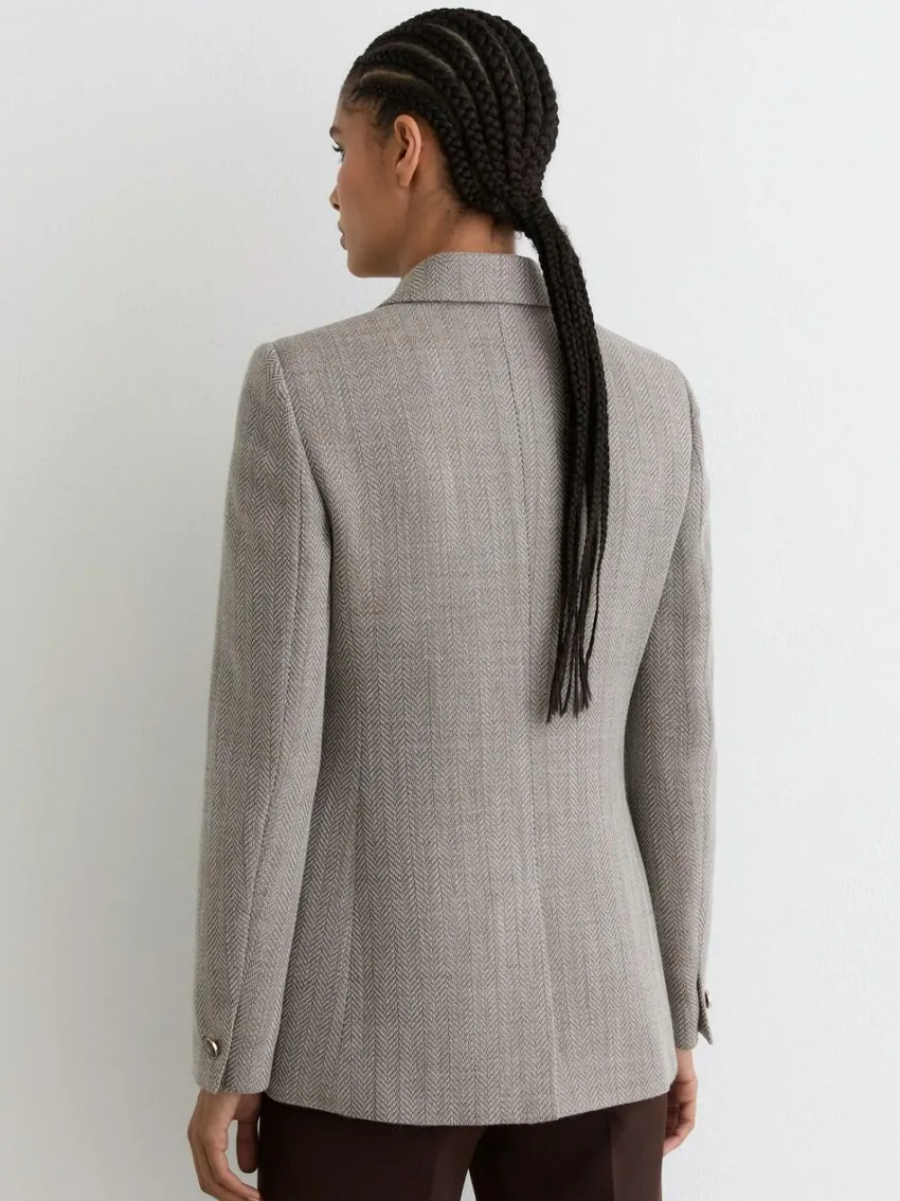 Reiss Grey Ember Petite Herringbone Double-Breasted Blazer Wool-Cotton
