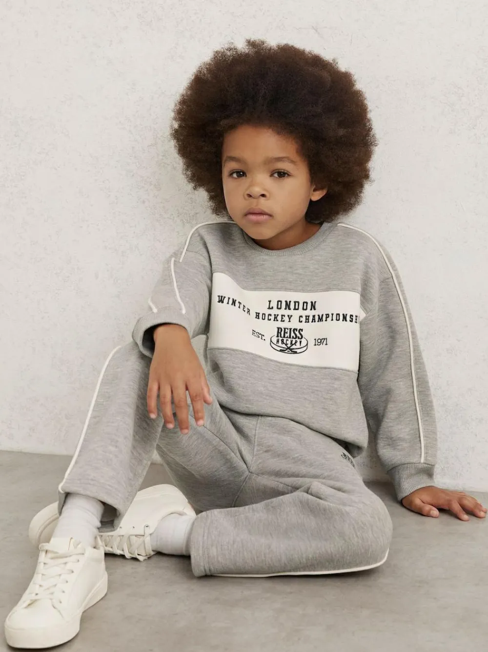 Sale Reiss Grey Melange Owen 9-13 yrs Cotton-Blend Hockey Sweatshirt with Contrast-Piping