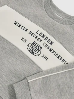 Sale Reiss Grey Melange Owen 9-13 yrs Cotton-Blend Hockey Sweatshirt with Contrast-Piping