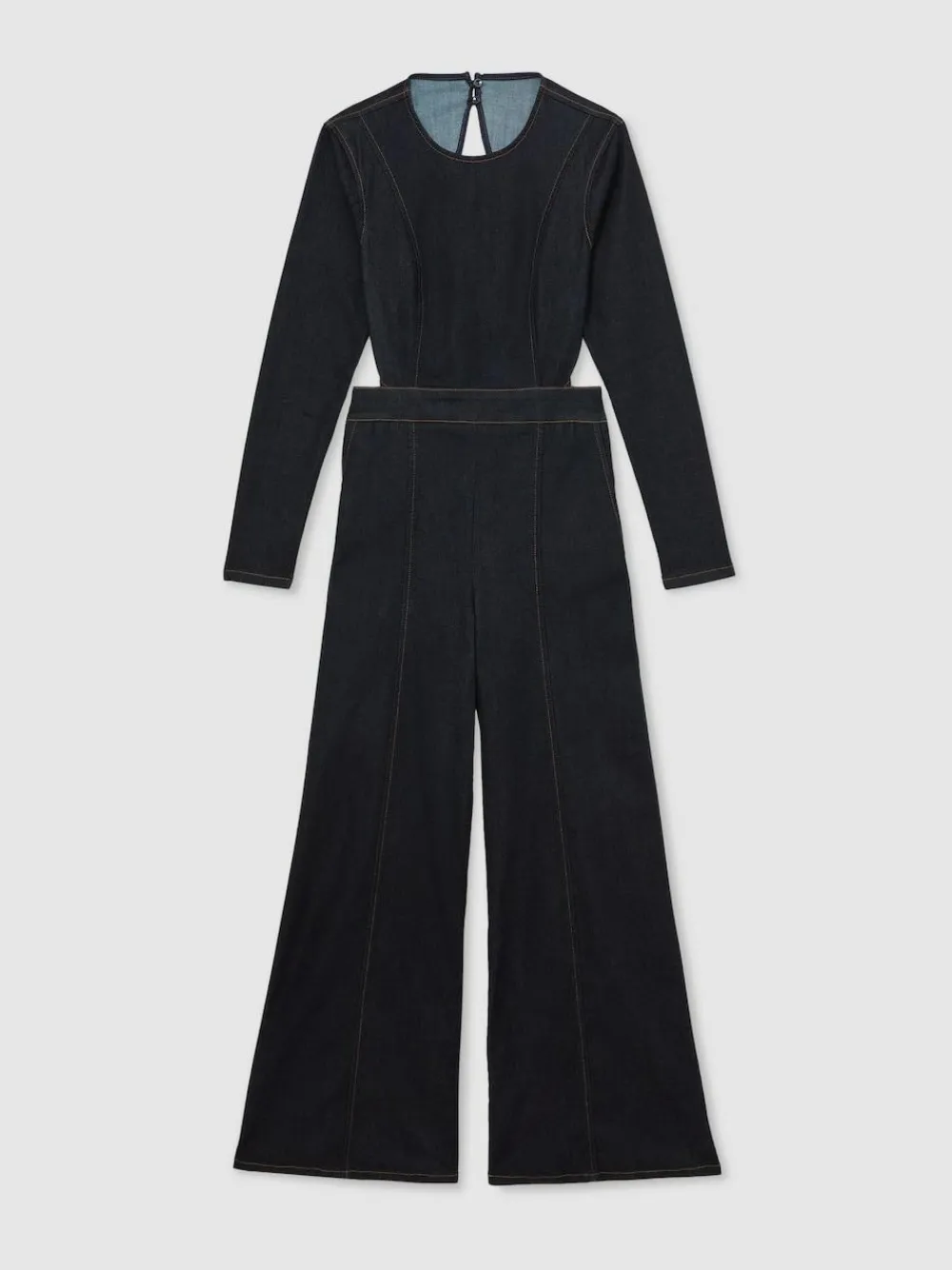 New Reiss Indigo Blue Sanata Wide-Leg Open-Back Denim Jumpsuit