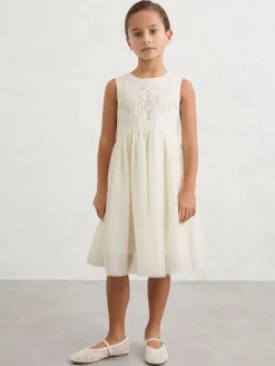 Sale Reiss Ivory Phoebe 3-9 yrs Lace-Detail Tulle-Skirt Dress