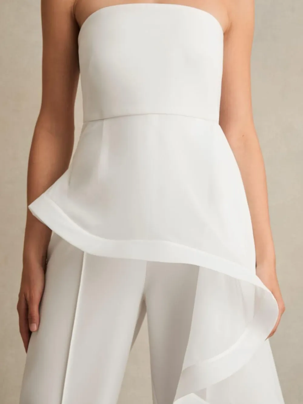 Hot Reiss Ivory Rhiannon Silk Ruffle Bandeau Wide-Leg Jumpsuit