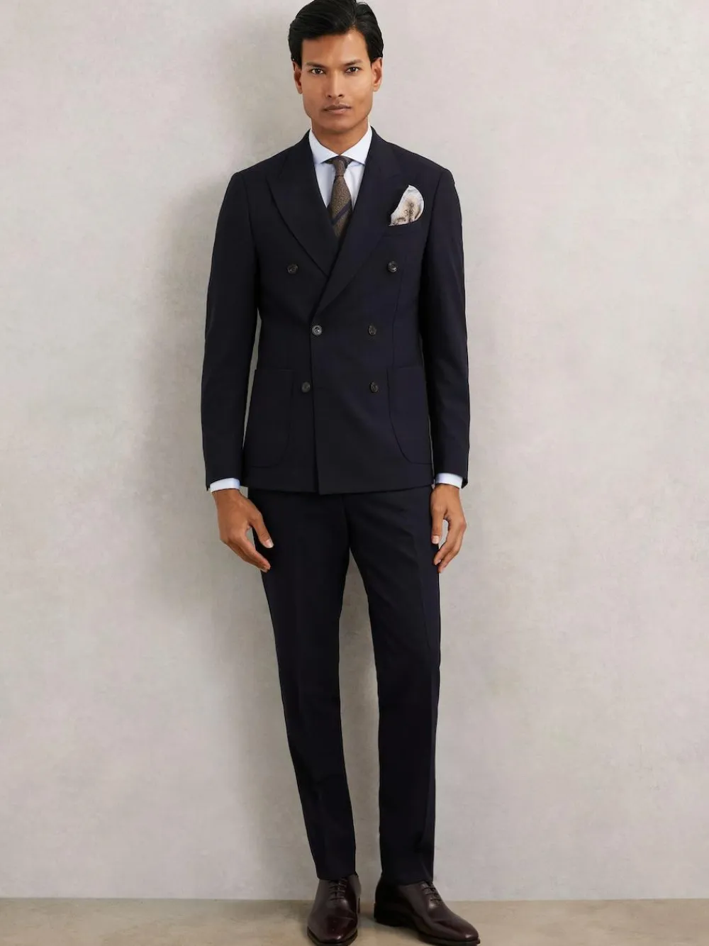 Discount Reiss Navy Belmont Db Double-Breasted Textured Suit Blazer Tailored-Fit With Wool
