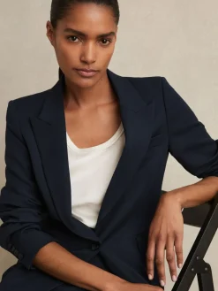 Outlet Reiss Gabi Petite Tailored Single Breasted Suit Blazer Navy