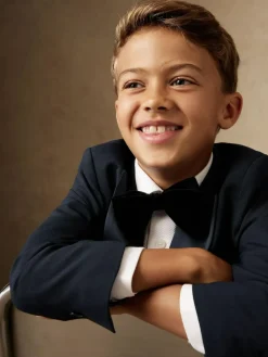 New Reiss Navy Knightsbridge 3-9 yrs Single-Breasted Tuxedo Blazer Wool-Blend
