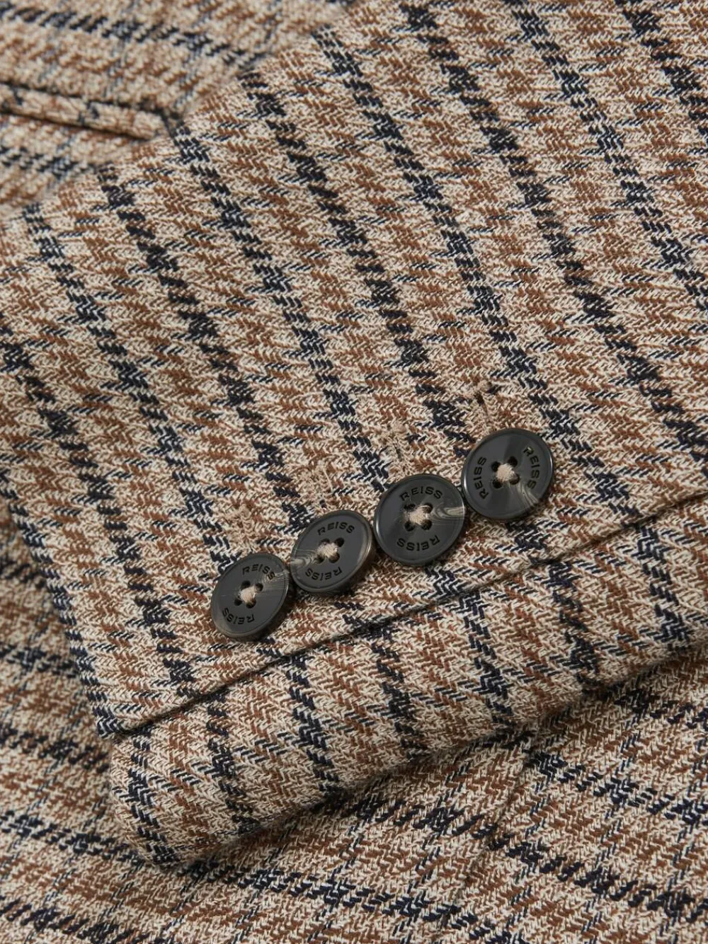 Reiss Neutral Check River Single-Breasted Check Suit Blazer With Linen^Women Suits & Tailoring|Blazers