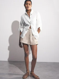 Reiss Neutral Willow Linen-Blend Drawstring Shorts^Women Shorts