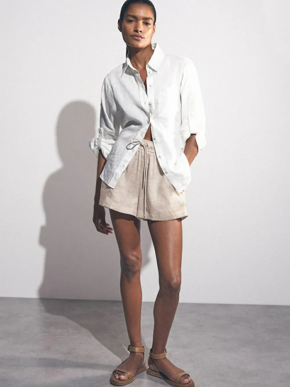 Reiss Neutral Willow Linen-Blend Drawstring Shorts^Women Shorts