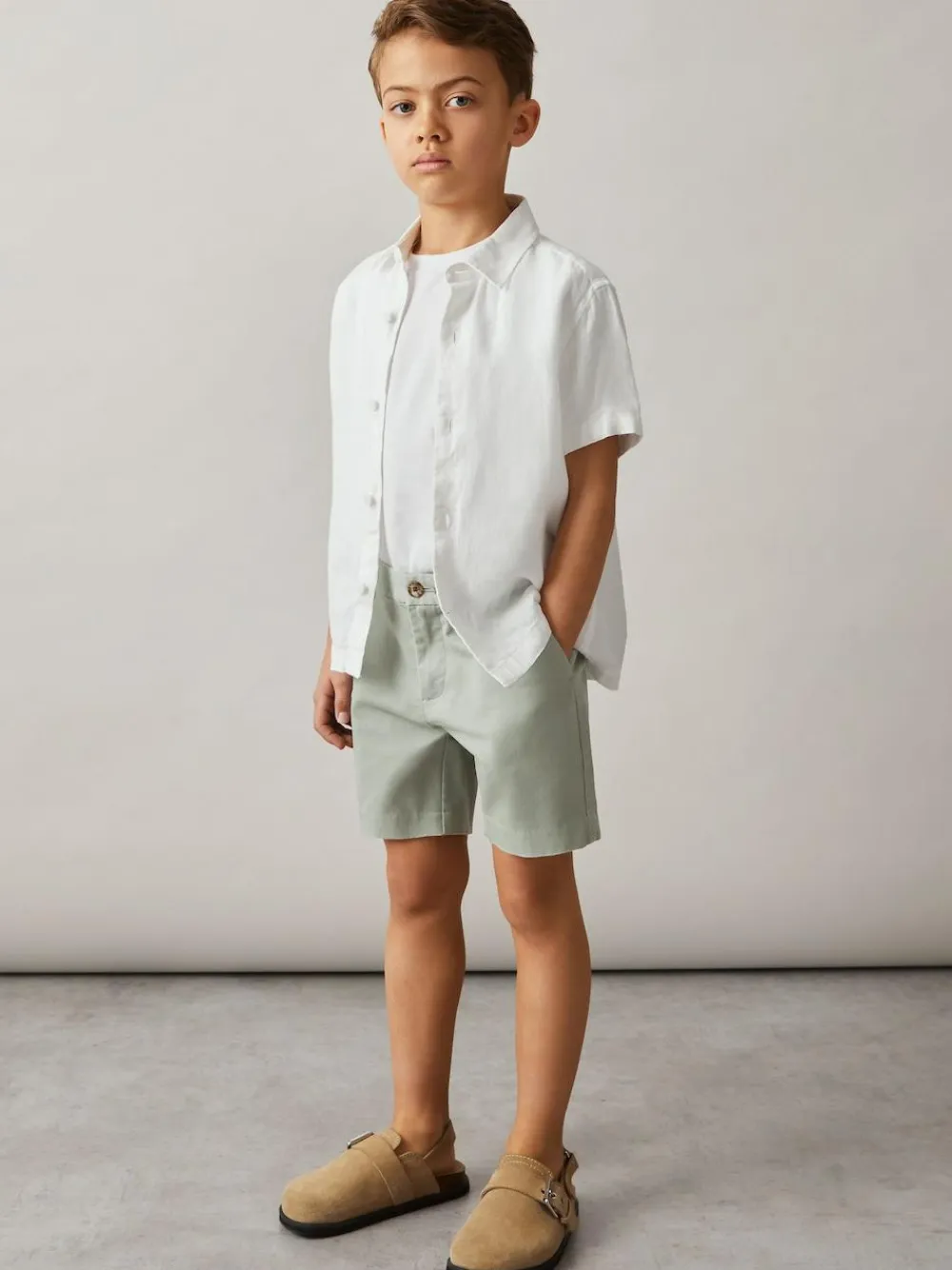 Reiss Pistachio Wicket 3-9 yrs Cotton Chino Shorts with Stretch