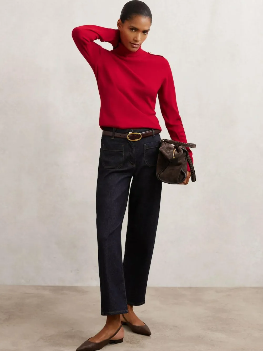 Discount Reiss Corrine Wool Epaulette Roll-Neck Jumper Red