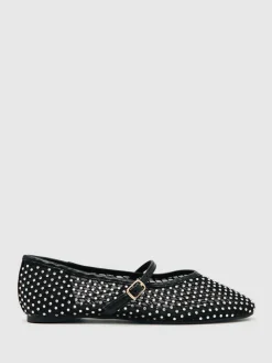 Reiss Silver Amie Girls Crystal-Mesh Ballet Pumps^ Shoes