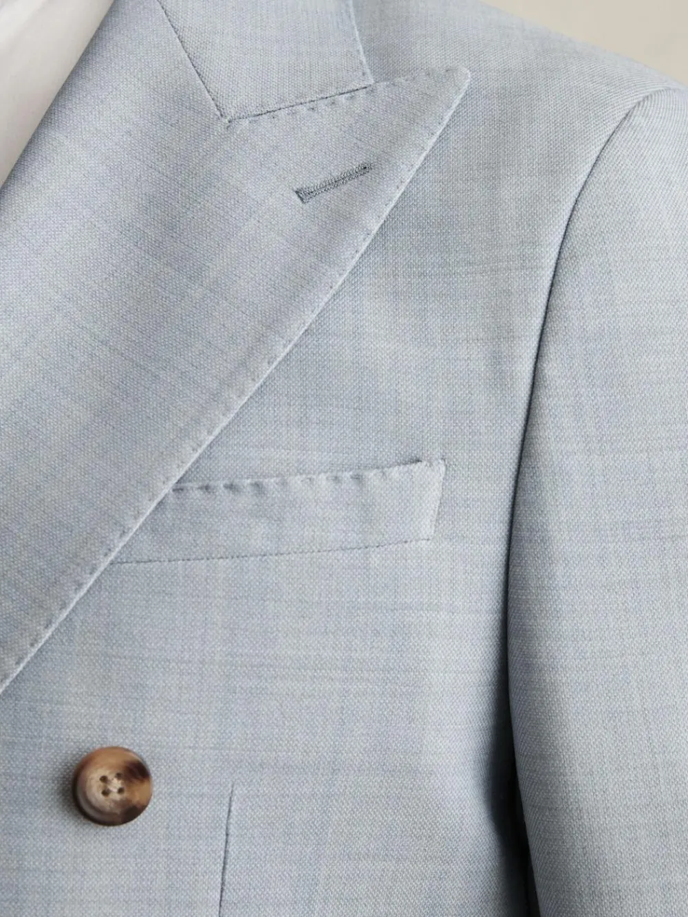 New Reiss Soft Blue Belmont Db Double-Breasted Textured Suit Blazer With Wool Slim-Fit