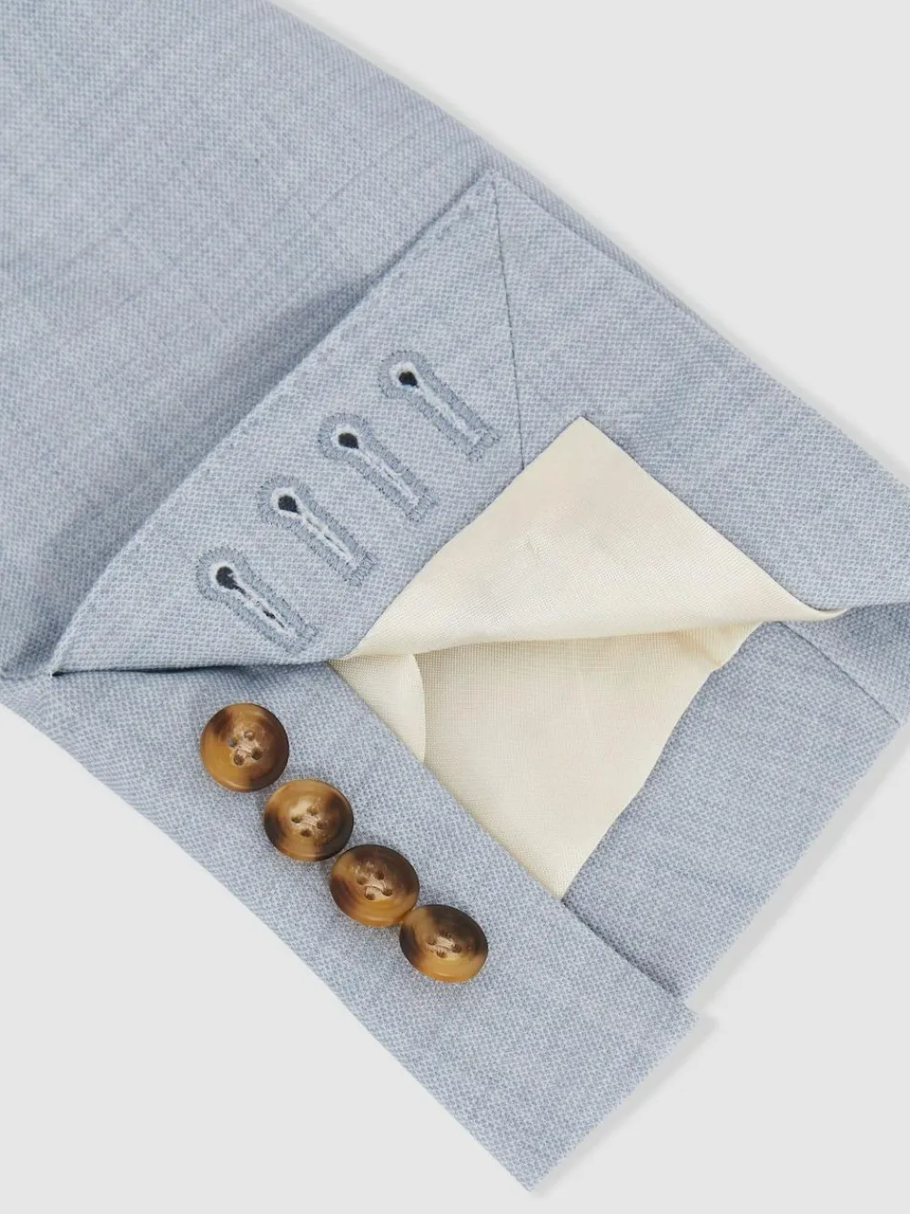 New Reiss Soft Blue Belmont Db Double-Breasted Textured Suit Blazer With Wool Slim-Fit