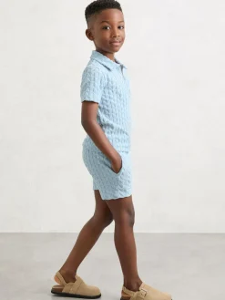 Hot Reiss Soft Blue Piro 9-13 yrs Textured Towelling Shorts