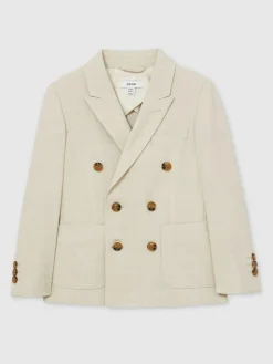 New Reiss Stone Belmont J 13-14 yrs Double-Breasted Textured Blazer With Wool