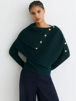 Best Reiss Lexi Rib-Knit Button Shawl Jumper Teal Blue