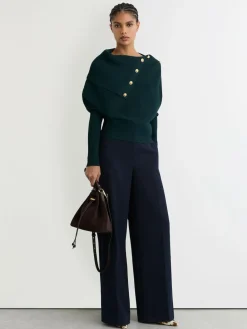 Best Reiss Lexi Rib-Knit Button Shawl Jumper Teal Blue
