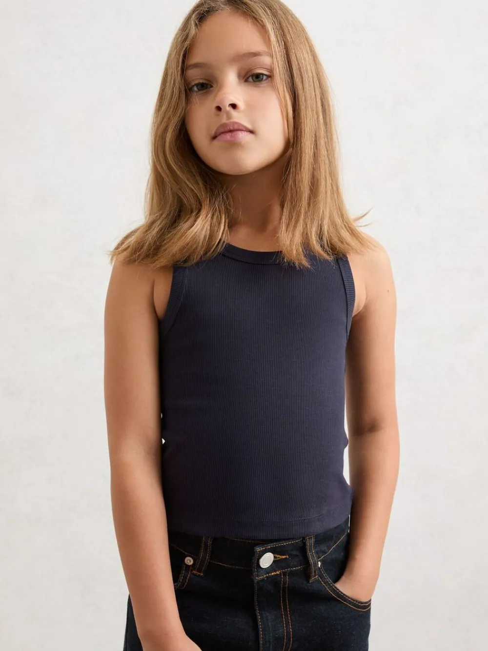 Reiss White/Pink/Navy Violet 3 Pack 9-13 yrs Stretch-Cotton Ribbed Vests