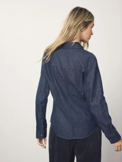 Sale Next Cinch Waist Fitted Long Sleeve Denim Shirt Rinse Blue