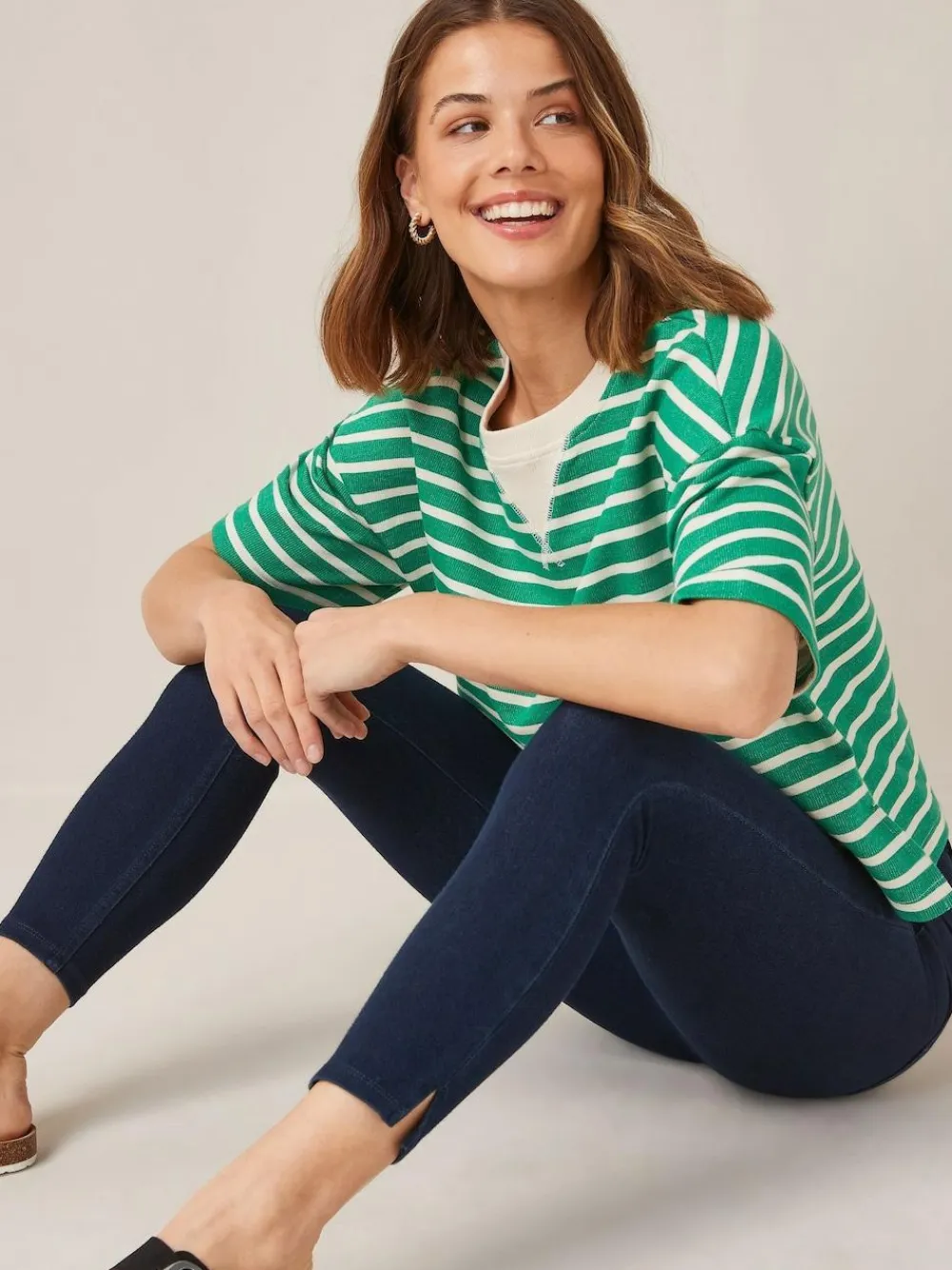 Next Rinse Blue Cropped Denim Jersey Leggings