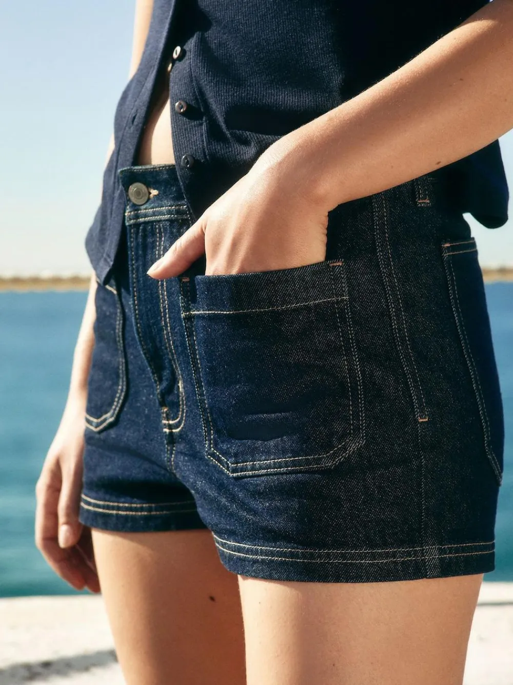 Outlet Next Patch Pocket Mini Denim Shorts Rinse Blue