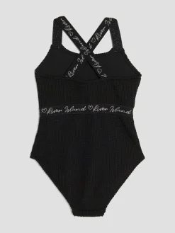 River Island Black Elastic Textured Swimsuit^ Swimwear