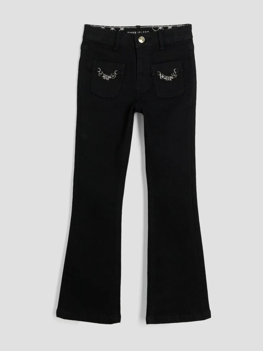 Best River Island Black Key Chain Pocket Flare Jeans
